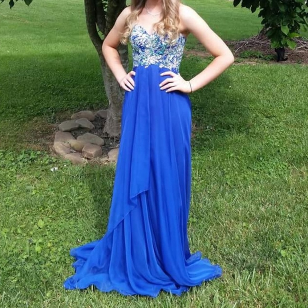 Night Moves royal blue prom dress